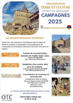 Campagnes de travail volontaire été 2025 en Arménie